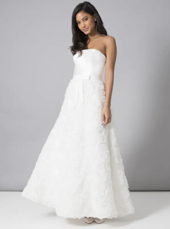 Emboidered Bandaeu Fitted Bridal Dress in White sold by Chi Chi London