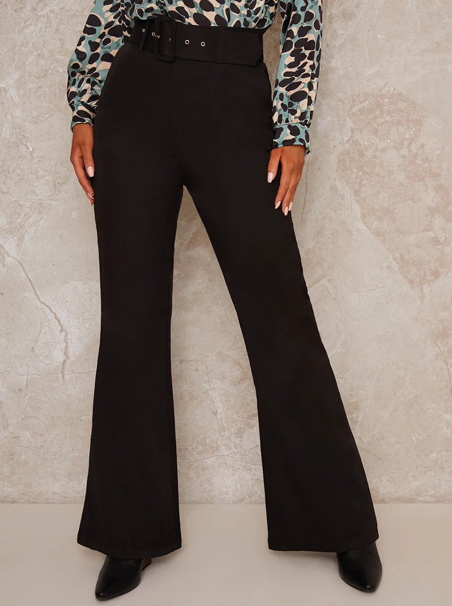 High Waist Belted Flare Trousers in Black sold by Chi Chi London product image thumbnail 3