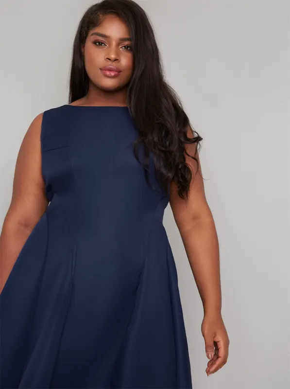 Plus Size Fitted Bodice Midi Dress in Blue sold by Chi Chi London
