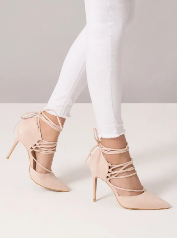 High Heel Lace Up Court Show in Nude sold by Chi Chi London