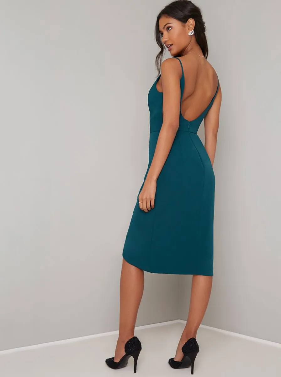 Cami Strap Wrap Detail Midi Dress in Green sold by Chi Chi London product image thumbnail 4