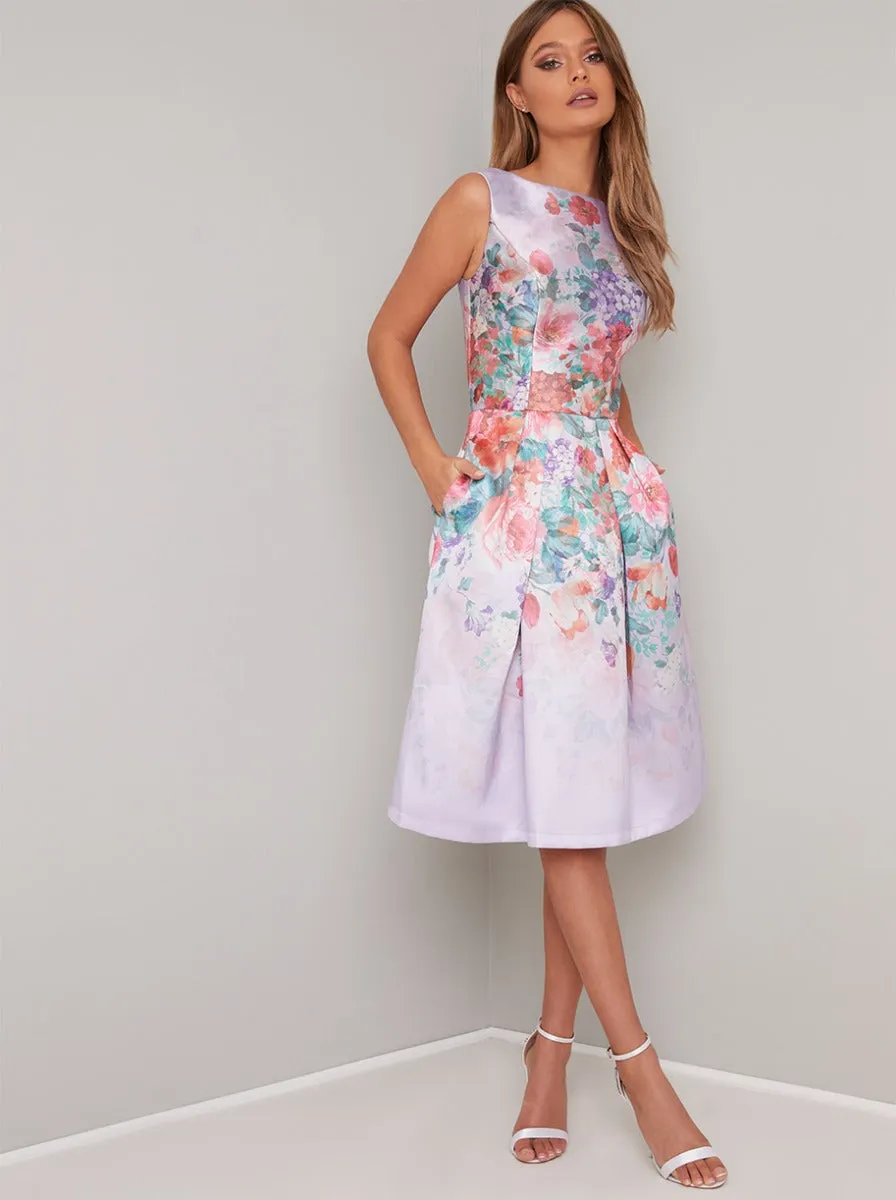 Digital Floral Print Midi Dress in Purple sold by Chi Chi London