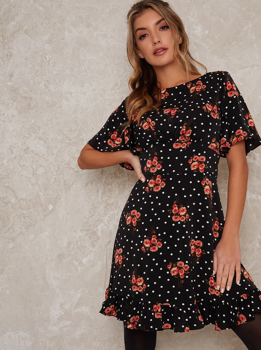 Floral Print Ruffle Hem Mini Dress In Black sold by Chi Chi London product image thumbnail 2