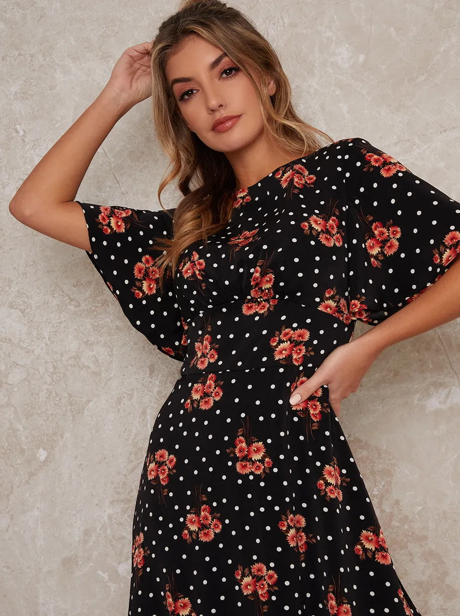 Floral Print Ruffle Hem Mini Dress In Black sold by Chi Chi London product image thumbnail 3