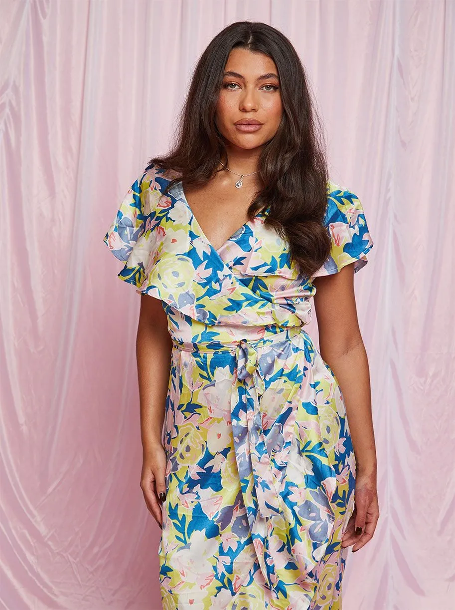 V Neck Floral Wrap Midi Dress in Multi sold by Chi Chi London product image thumbnail 2