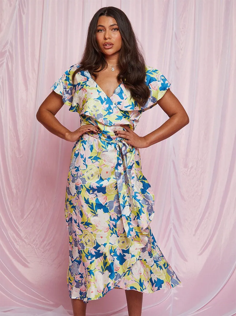 V Neck Floral Wrap Midi Dress in Multi sold by Chi Chi London product image thumbnail 5
