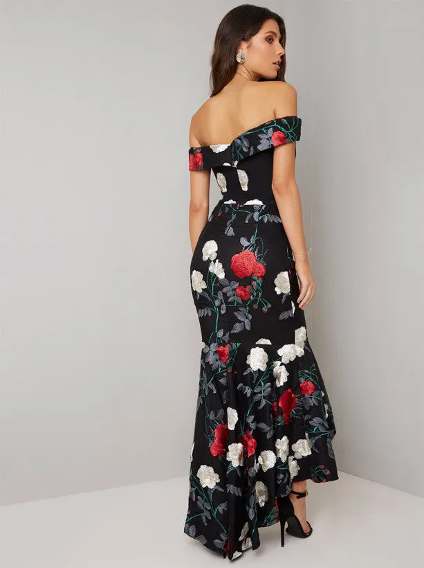 Bardot Embroidered Bodycon Fishtail Dress in Black sold by Chi Chi London product image thumbnail 3