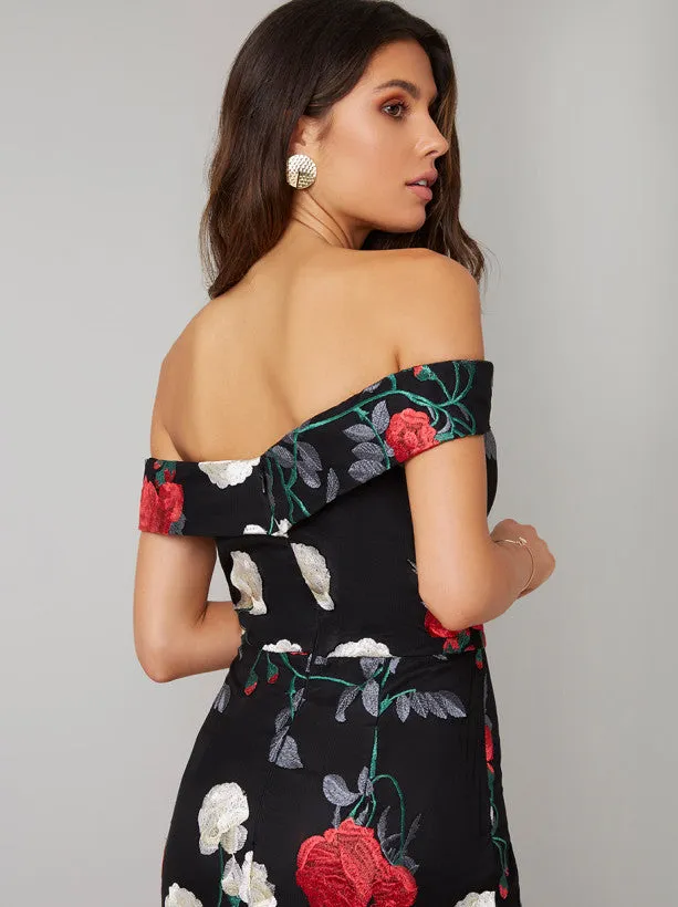 Bardot Embroidered Bodycon Fishtail Dress in Black sold by Chi Chi London product image thumbnail 4