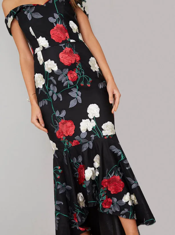 Bardot Embroidered Bodycon Fishtail Dress in Black sold by Chi Chi London product image thumbnail 2