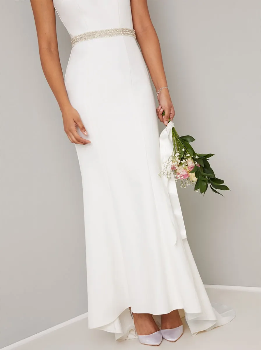 Bridal Embellished Maxi Wedding Dress in White sold by Chi Chi London product image thumbnail 4