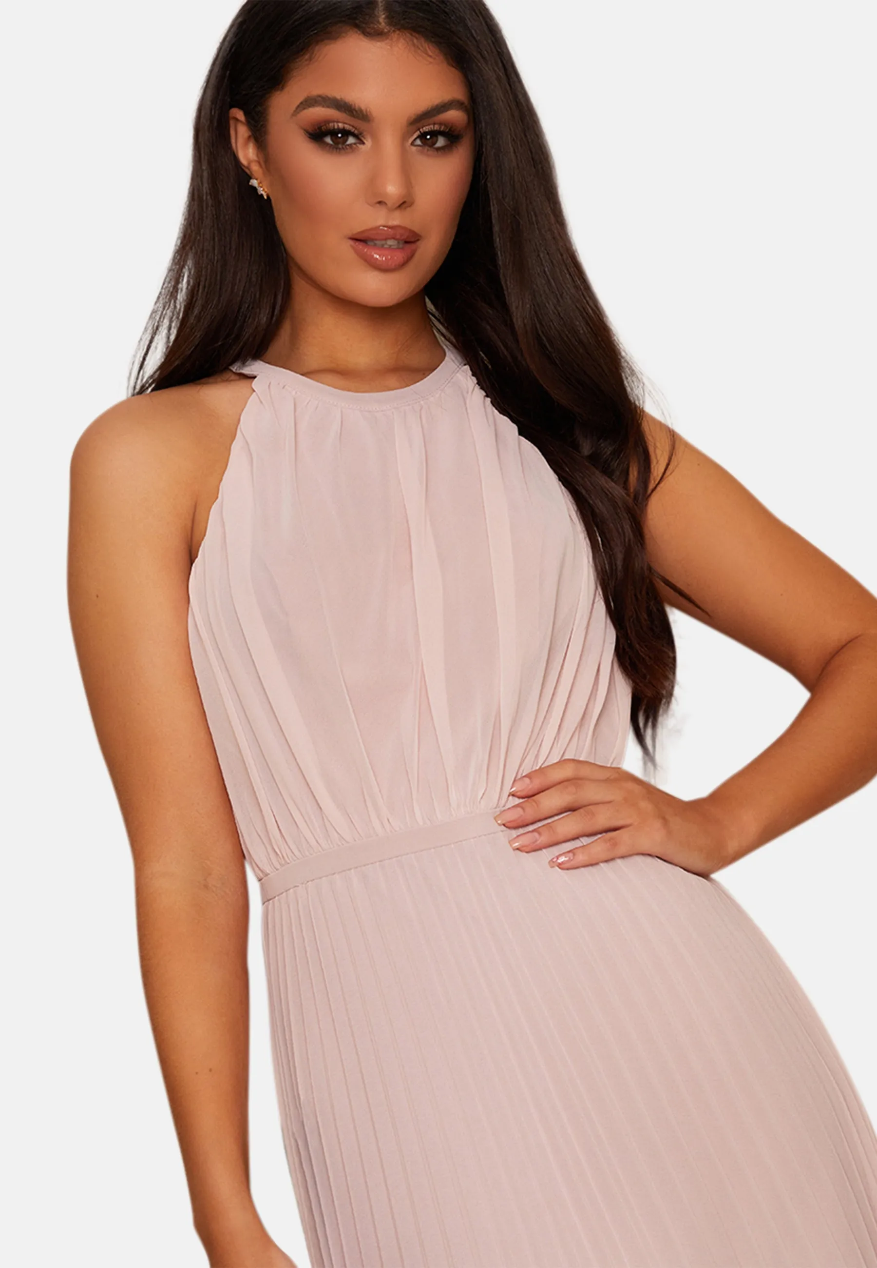 Halter Neck Pleated Maxi Dress in Pink sold by Chi Chi London product image thumbnail 5
