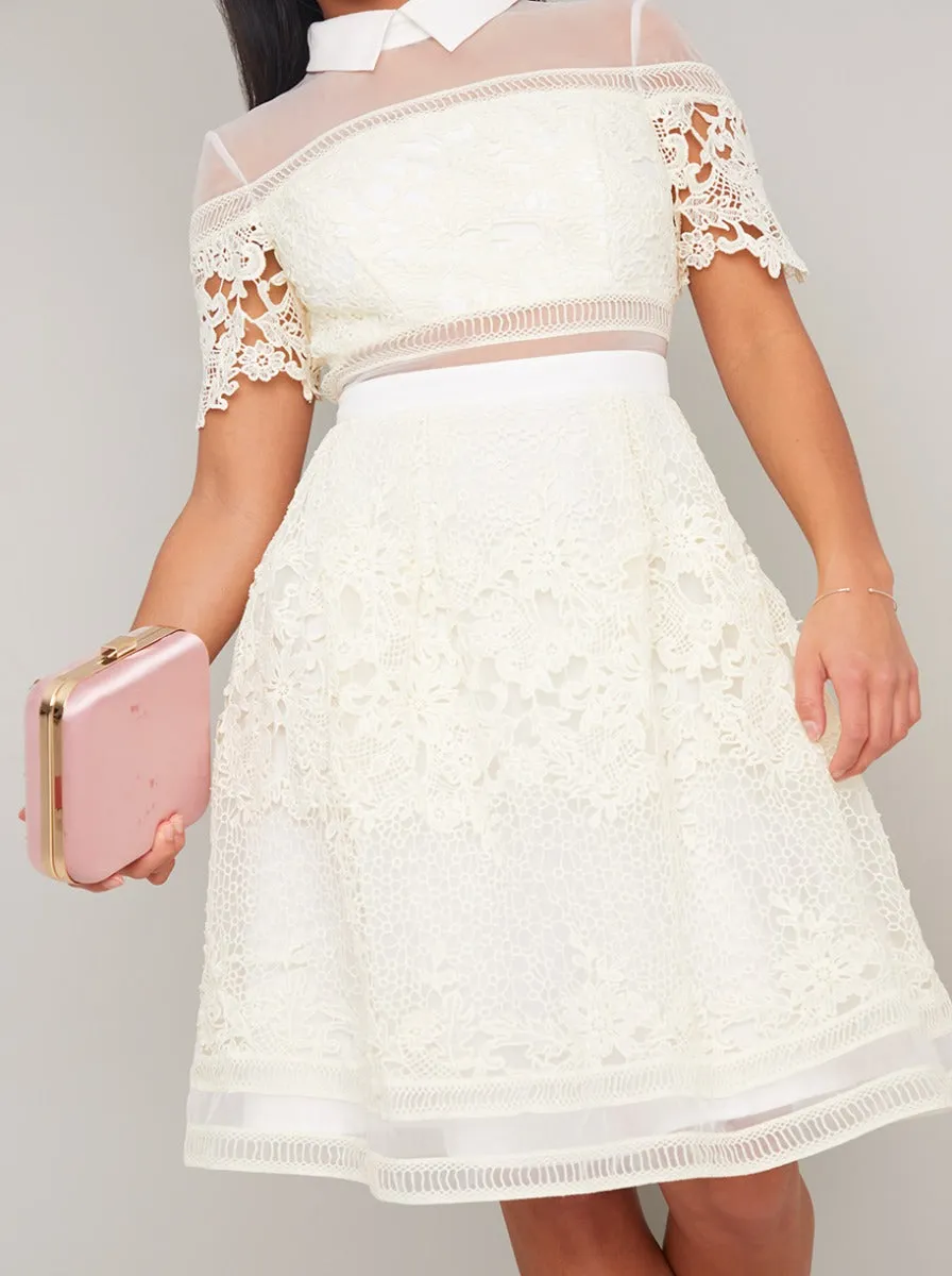 Petite Collar Detail Lace Open Back Midi Dress in Cream sold by Chi Chi London product image thumbnail 4