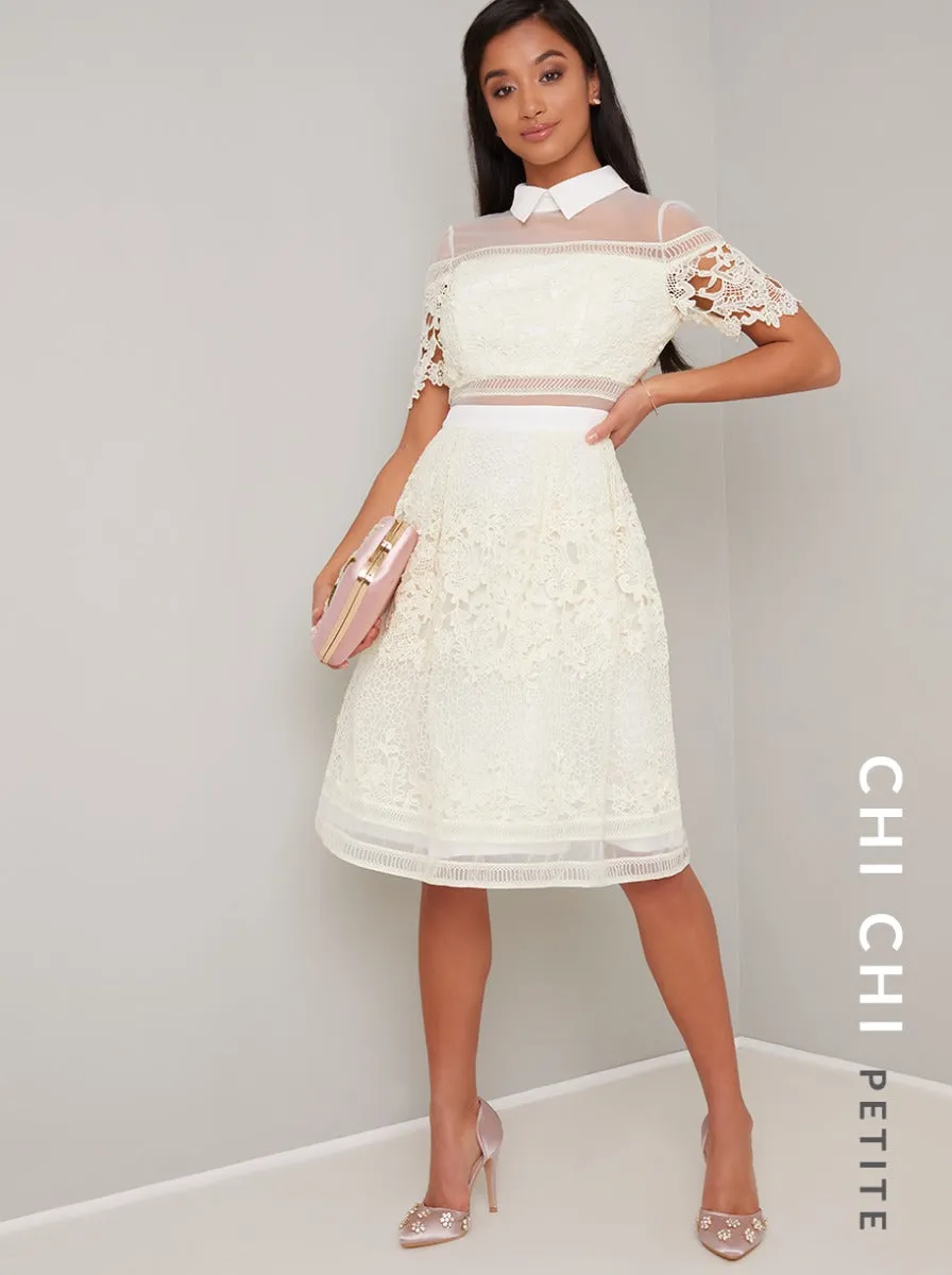Petite Collar Detail Lace Open Back Midi Dress in Cream sold by Chi Chi London product image thumbnail 2