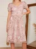 Petite Short Sleeve Floral Embroidered Midi Dress in Pink sold by Chi Chi London