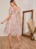 Petite Short Sleeve Floral Embroidered Midi Dress in Pink sold by Chi Chi London