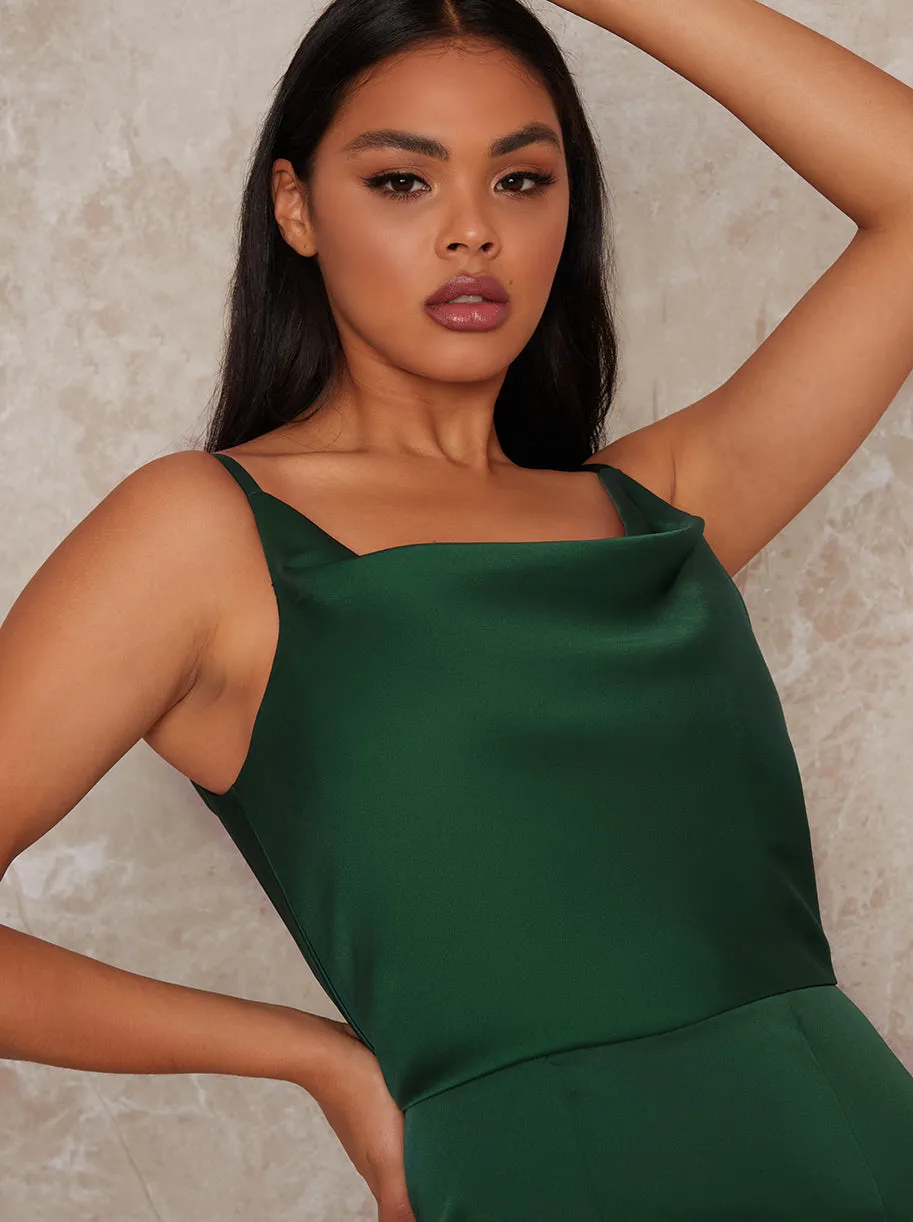 Cowl Neck Satin Slip Maxi Dress in Green sold by Chi Chi London product image thumbnail 3