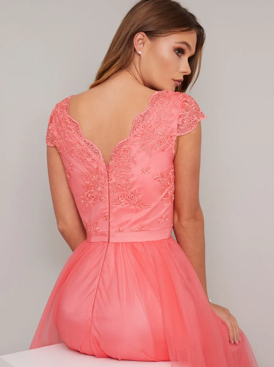 Skater Midi Dress in Coral sold by Chi Chi London product image thumbnail 4