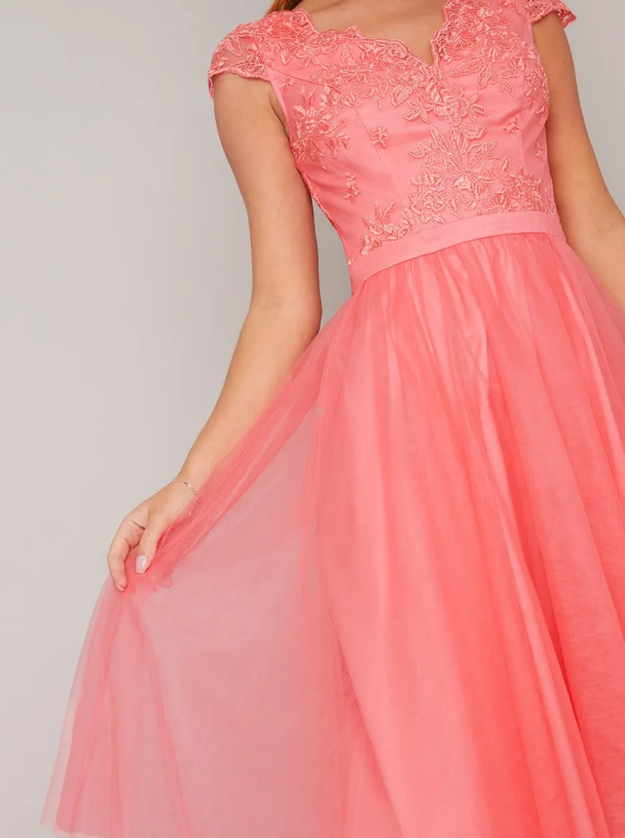 Skater Midi Dress in Coral sold by Chi Chi London product image thumbnail 2