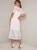 Short Sleeved Crochet Peplum Hem Midi Dress in White sold by Chi Chi London