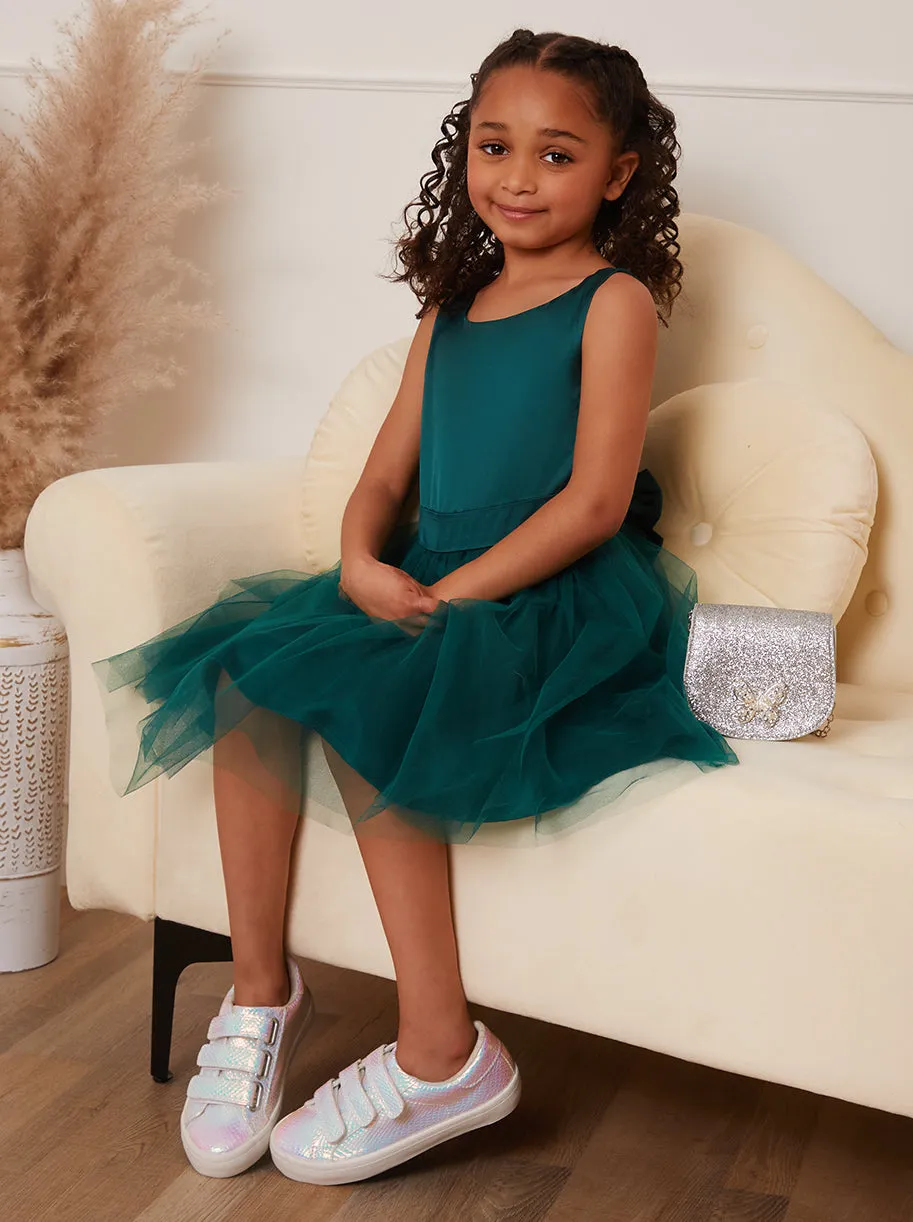 Younger Girls Satin Bodice Skater Tulle Dress in Green sold by Chi Chi London product image thumbnail 2