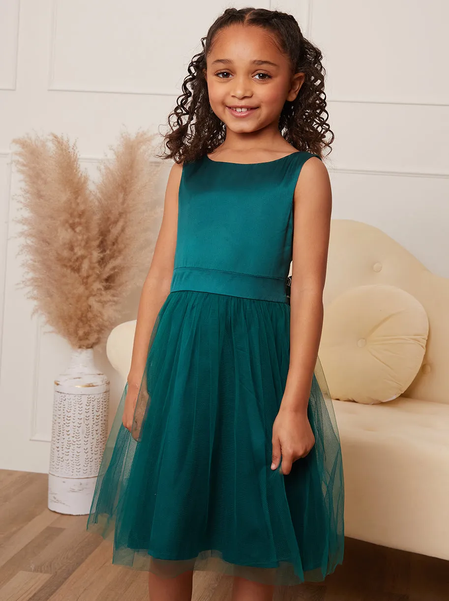 Younger Girls Satin Bodice Skater Tulle Dress in Green sold by Chi Chi London product image thumbnail 3