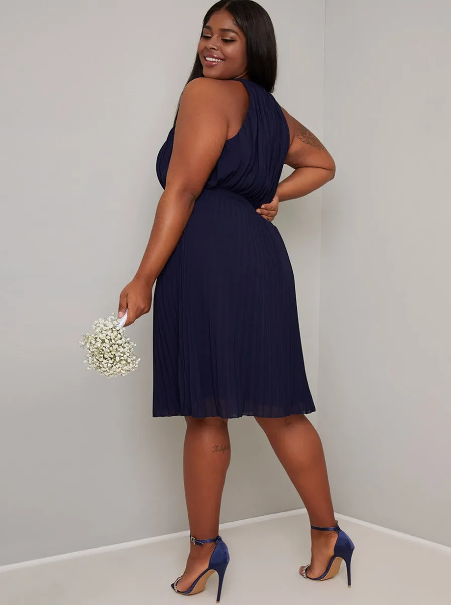 Plus Size Halterneck Pleat Midi Dress in Blue sold by Chi Chi London product image thumbnail 4