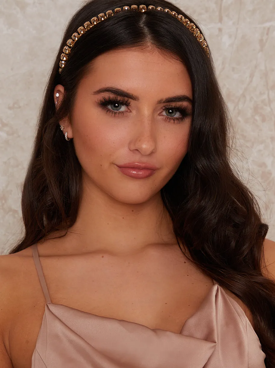 Jewelled Slip On Headband in Gold sold by Chi Chi London