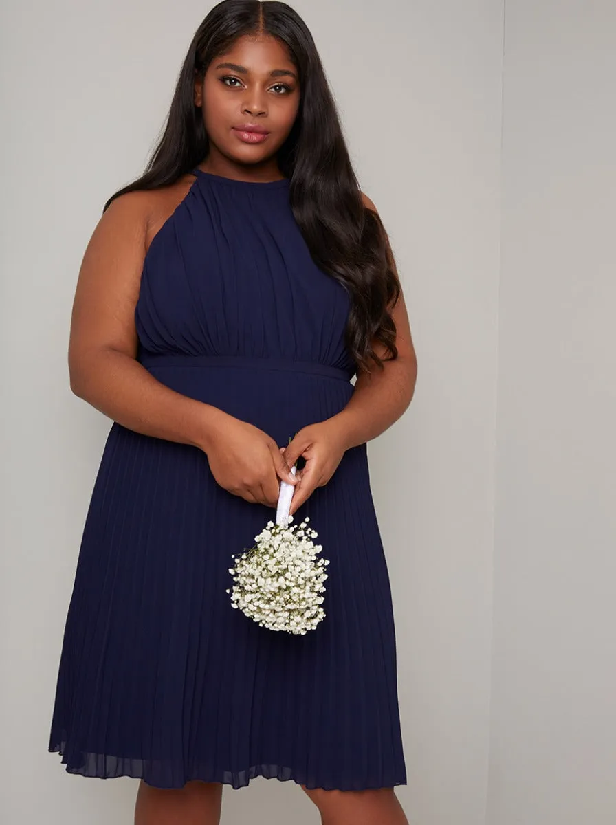 Plus Size Halterneck Pleat Midi Dress in Blue sold by Chi Chi London product image thumbnail 2