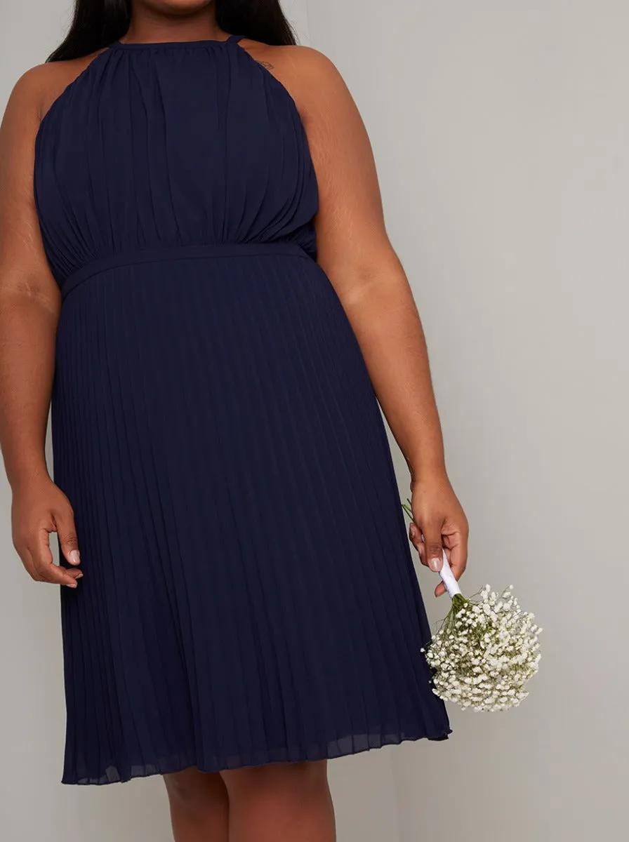 Plus Size Halterneck Pleat Midi Dress in Blue sold by Chi Chi London product image thumbnail 3