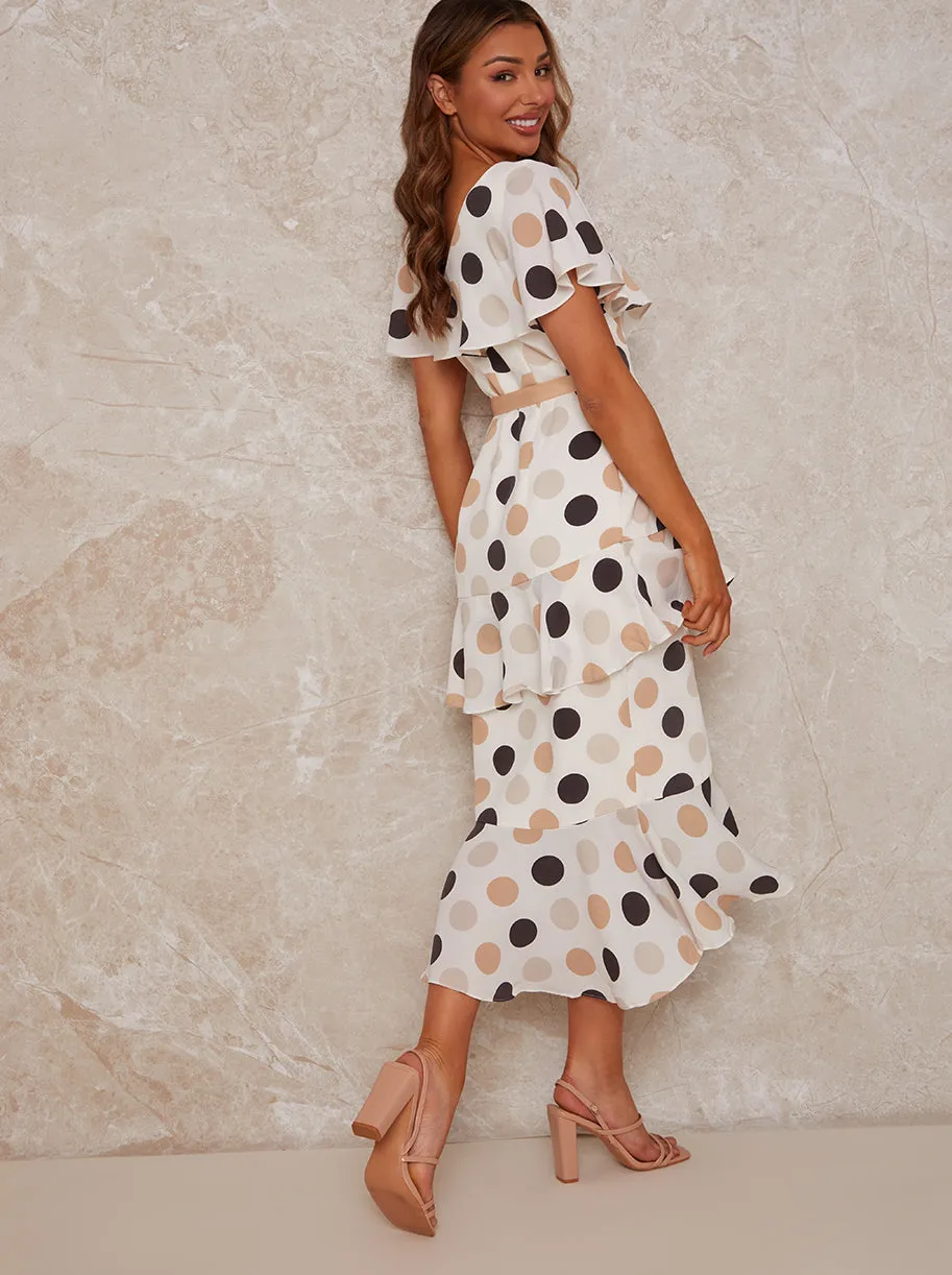 Wrap Ruffle Spot Print Midi Dress in Multi sold by Chi Chi London product image thumbnail 4