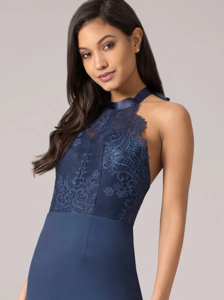 Halterneck Lace Bodice Bodycon Midi Dress in Blue sold by Chi Chi London product image thumbnail 3
