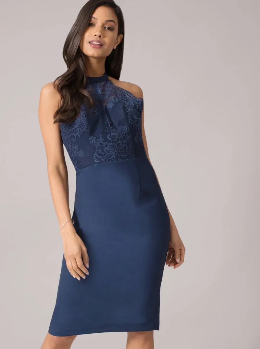 Halterneck Lace Bodice Bodycon Midi Dress in Blue sold by Chi Chi London product image thumbnail 4