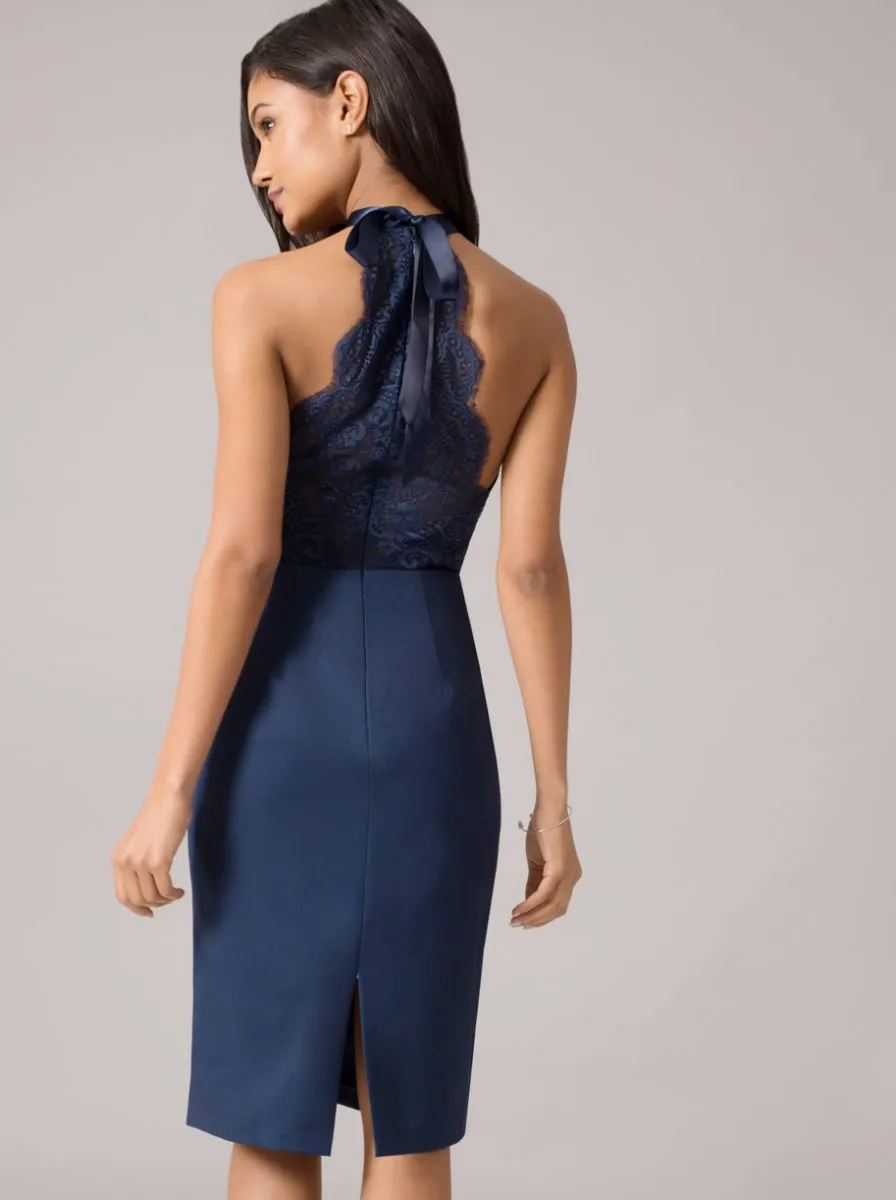 Halterneck Lace Bodice Bodycon Midi Dress in Blue sold by Chi Chi London product image thumbnail 2