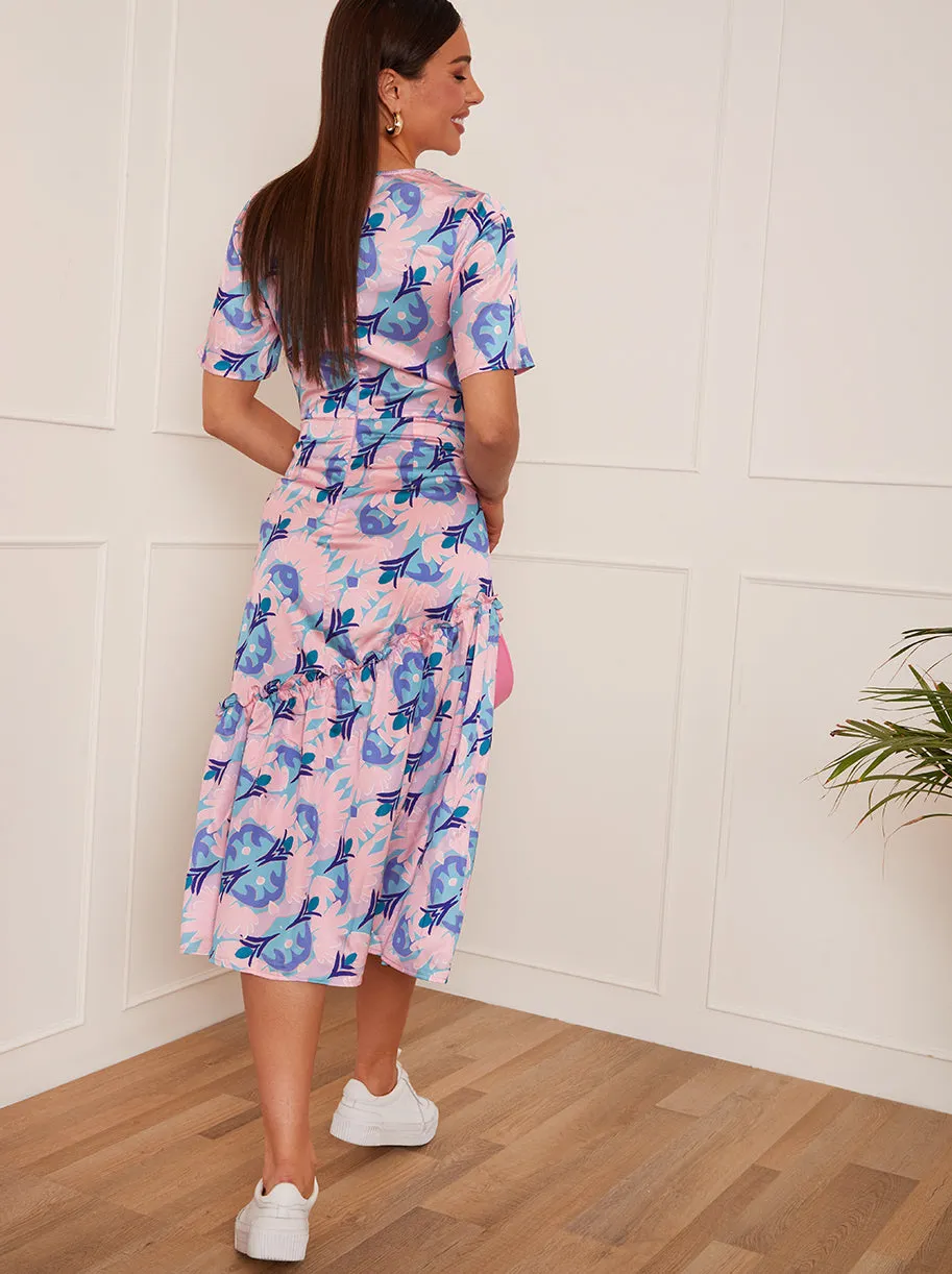 V Neck Abstract Print Midi Dress in Pink sold by Chi Chi London product image thumbnail 5