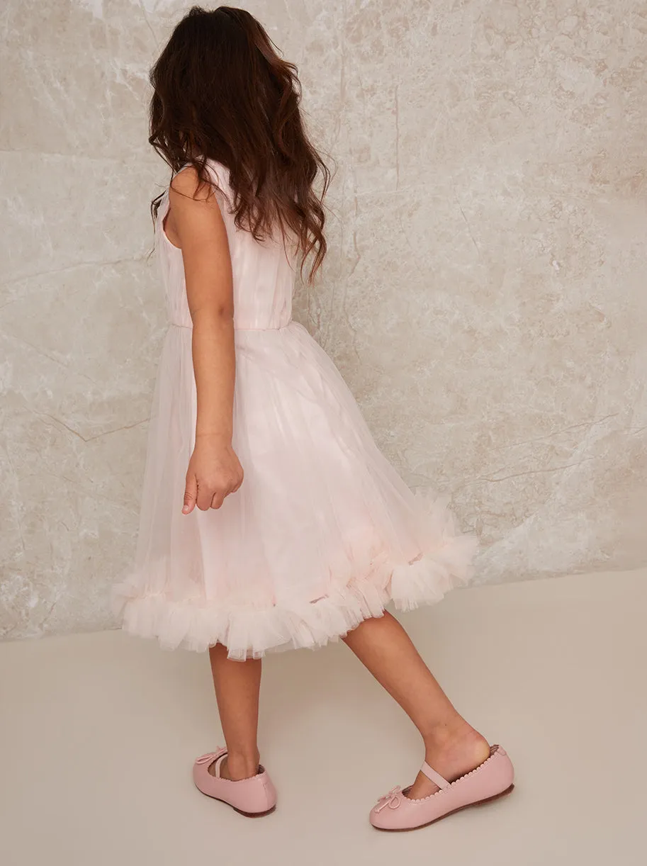 Girls Sleeveless Tulle Midi Dress in Pink sold by Chi Chi London product image thumbnail 4