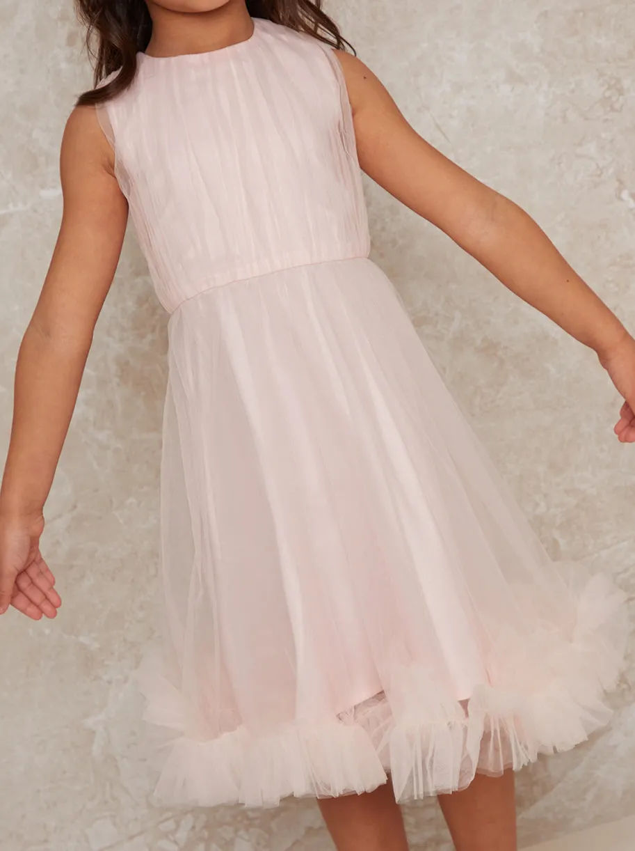Girls Sleeveless Tulle Midi Dress in Pink sold by Chi Chi London product image thumbnail 3