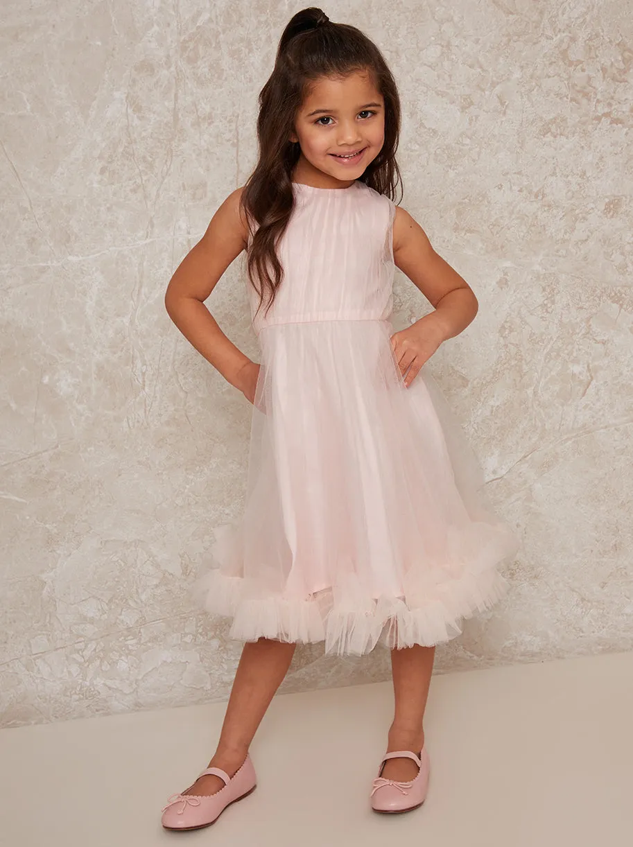 Girls Sleeveless Tulle Midi Dress in Pink sold by Chi Chi London product image thumbnail 2