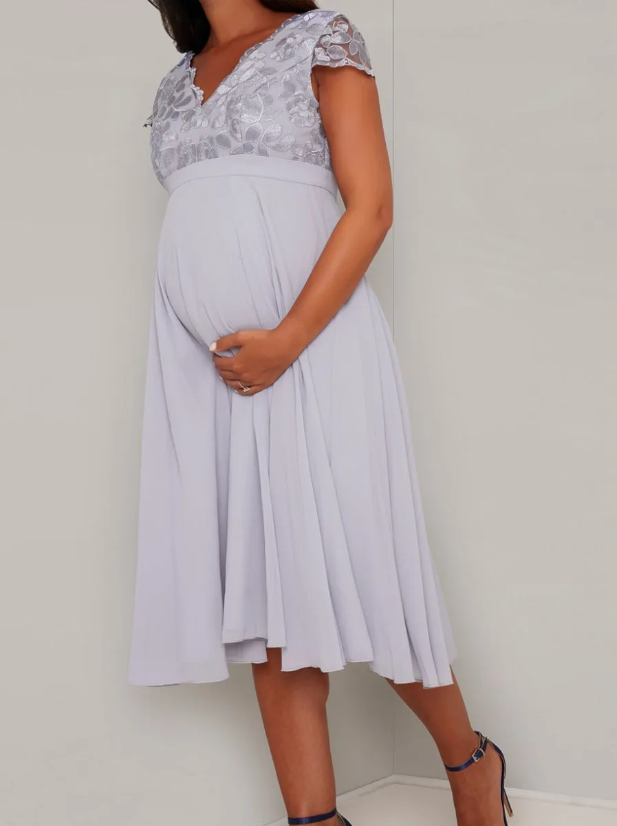 Maternity Lace Cap Sleeved Midi Dress in Blue sold by Chi Chi London product image thumbnail 3