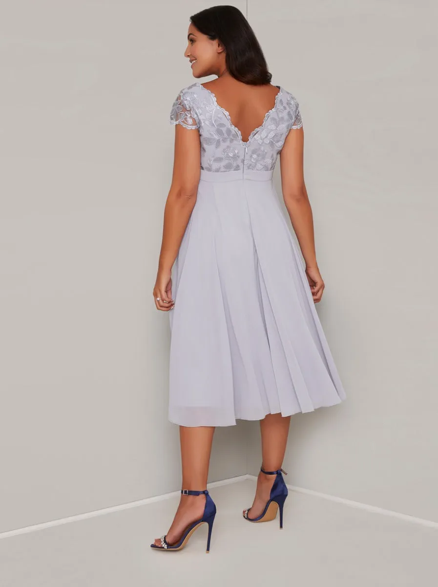 Maternity Lace Cap Sleeved Midi Dress in Blue sold by Chi Chi London product image thumbnail 4