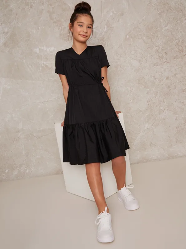 Girls Cap Sleeve Midi Dress in Black made by Chi Chi London