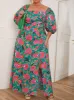 Plus Size Square Neck Floral Maxi Dress in Green sold by Chi Chi London
