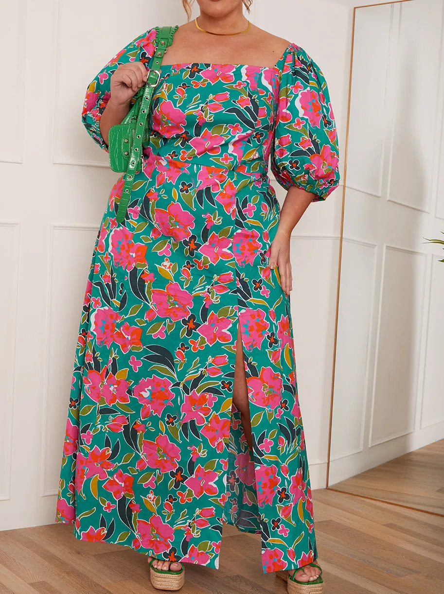 Plus Size Square Neck Floral Maxi Dress in Green sold by Chi Chi London product image thumbnail 5