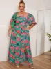 Plus Size Square Neck Floral Maxi Dress in Green sold by Chi Chi London