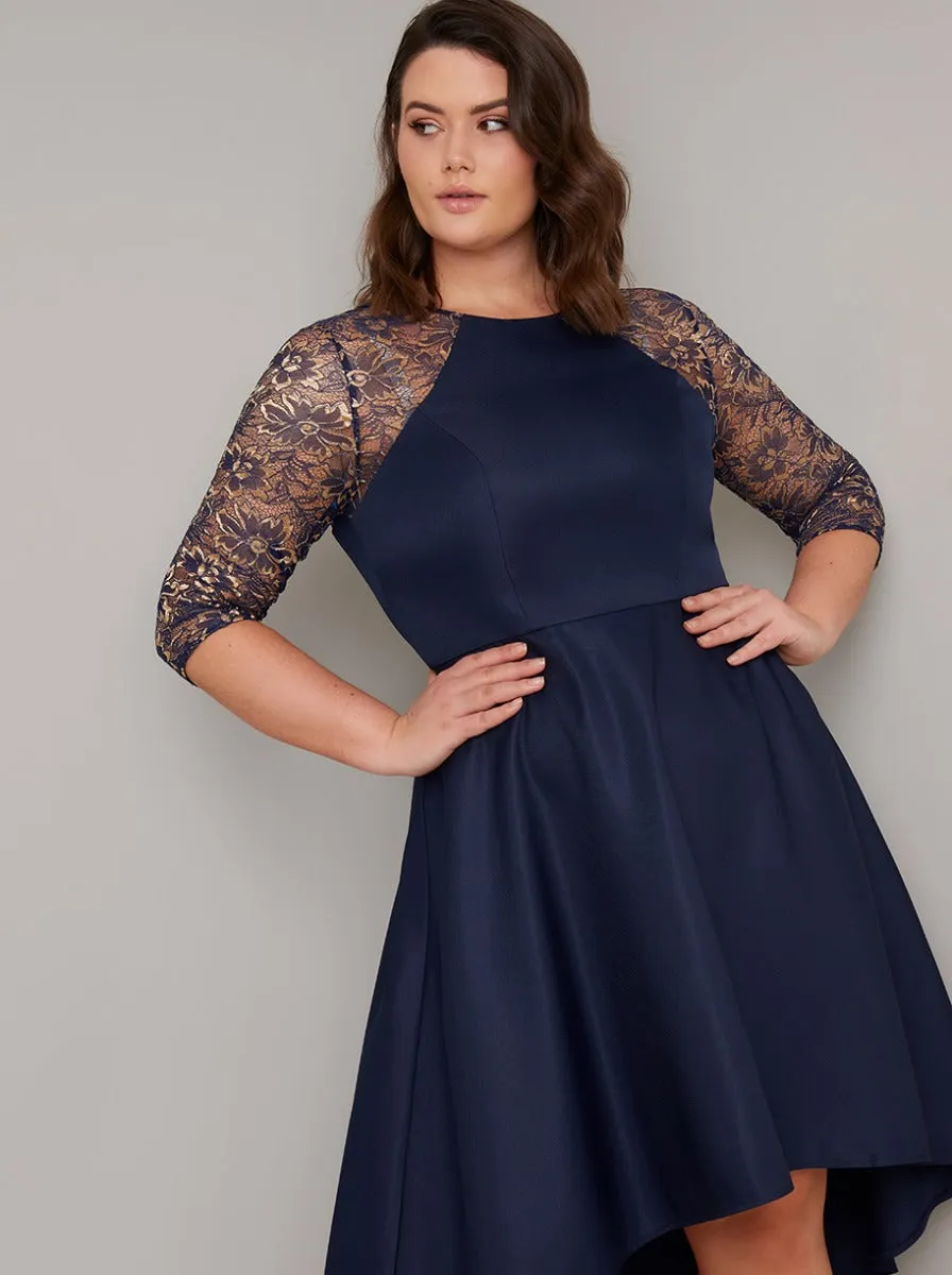 Plus Size Sheer Lace Dip Hem Midi Dress in Blue sold by Chi Chi London product image thumbnail 3