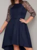 Plus Size Sheer Lace Dip Hem Midi Dress in Blue sold by Chi Chi London