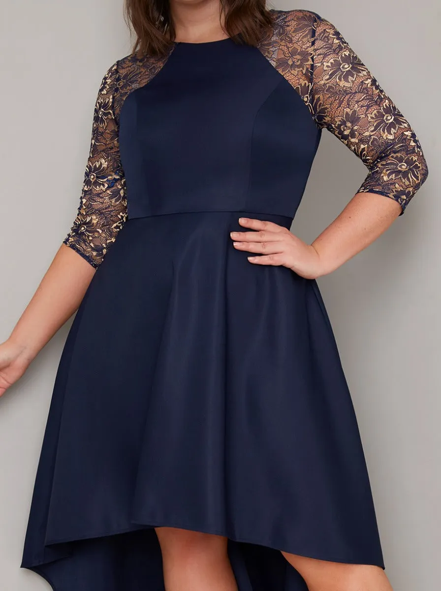 Plus Size Sheer Lace Dip Hem Midi Dress in Blue sold by Chi Chi London product image thumbnail 4