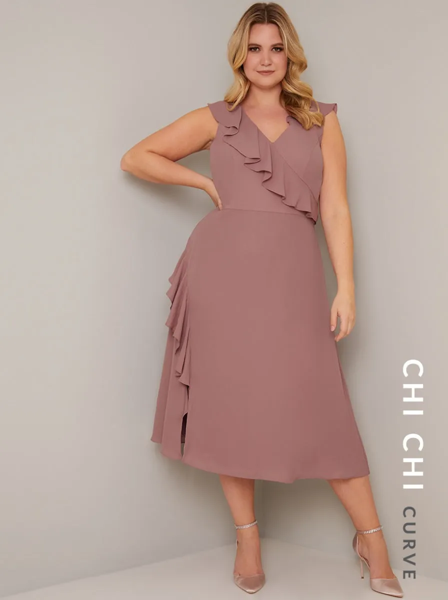 Wrap Style Frill Detailed Midi Dress in Pink sold by Chi Chi London product image thumbnail 2