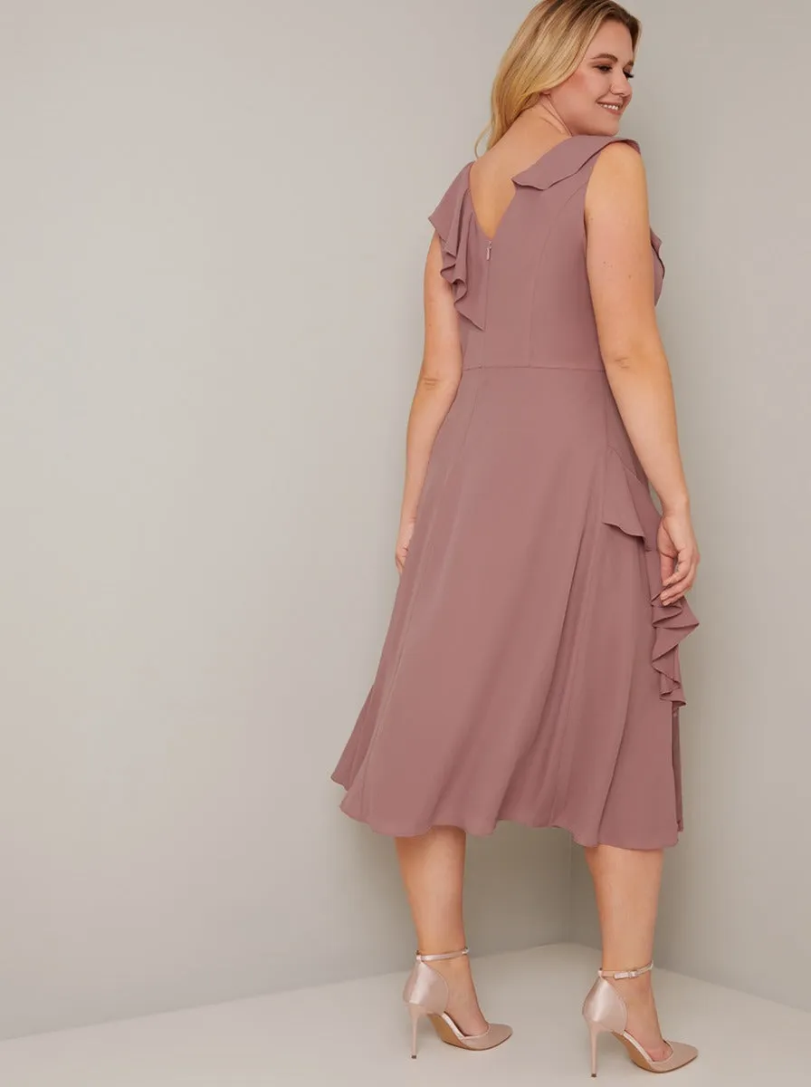 Wrap Style Frill Detailed Midi Dress in Pink sold by Chi Chi London product image thumbnail 4