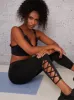 High Rise Lattice Detail Sports Gym Leggings in Black sold by Chi Chi London