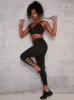 High Rise Lattice Detail Sports Gym Leggings in Black sold by Chi Chi London